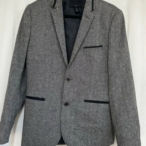H&M black gray elbow patches contrast trim slim fitblazer sport jacket 44R